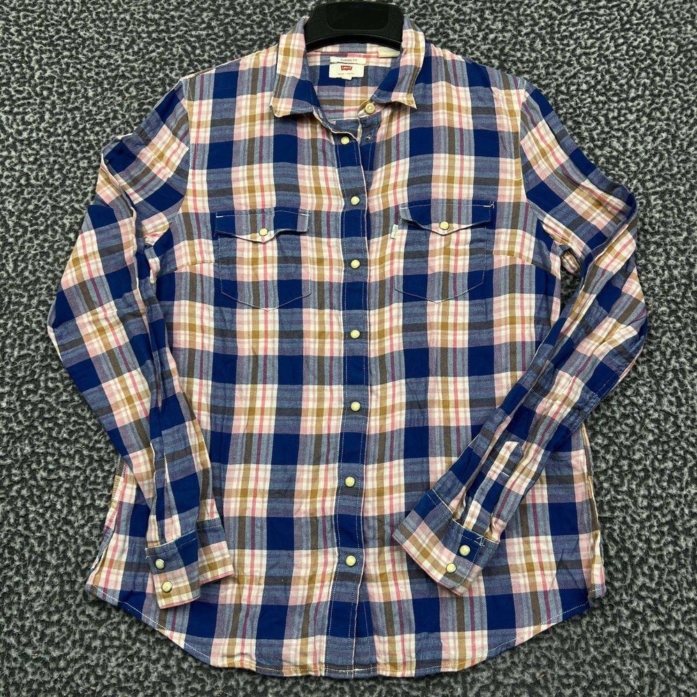 Levi's Shirt Women Medium‎ Flannel Plaid Button Up Long Sleeve Collared Cotton M